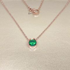 ホースシュー 馬蹄 エメラルド ステンレスネックレス ピンクゴールド