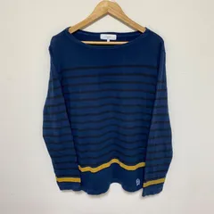 (^w^)b B:MING by BEAMS ビーミング バイ ビームス ボーダー カットソー ロンＴ 紺系 ネイビー系 プルオーバー ボートネック ロゴ 刺繍 ワッペン コットン 綿 おしゃれ キレイめ 大人系 デイリー ユニセックス 長袖 メンズ サイズL