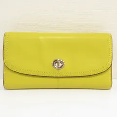 美品 COACH コーチ レザー ターンロック 三つ折り長財布 ロングウォレット イエロー×シルバー金具 レディース 古着 中古 USED