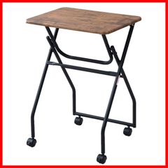 【特価】山善(YAMAZEN) テーブル ミニ 簡単組み立て 折りたたみ式 キャスター付き サイドテーブル 幅50×奥行44×高さ70.5cm アンティークブラウン MST-5040(ABR/SBK)