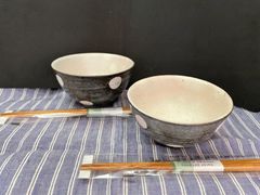 水玉　サビ　茶碗セット