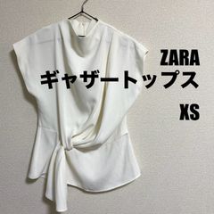 美品 ZARA ギャザー トップス 白 ノースリーブ  クレープ オフィス キレイスタイル 背中ジップ