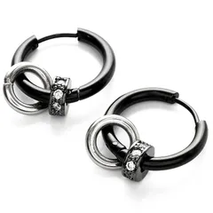 【新品】 [SEIYA INTERNATIONAL] ピアス メンズ フープピアス 2連 リング リングピアス レディース 両耳 セット (ブラック) 1