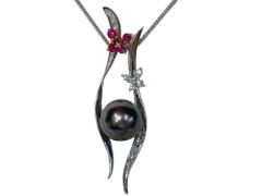黒蝶真珠 ルビー ダイヤモンド ネックレス K18WG 10.2g 50cm　Jewelry BlackPearl10.4mm Ruby Dia0.24ct Necklace