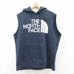 XL/古着 ノースフェイス ノースリーブ スウェット パーカー メンズ ビッグロゴ 紺 ネイビー 25jul08 中古 スエット トレーナー トップス