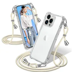 iPhone 13 Pro ケース クリア ショルダー 耐衝撃 iPhone13Pro スマホケース 透明 織りストラップ付き 肩がけ 首掛け 紐付き アイフォン13Pro カバー 縄掛け シングルショルダーロープ 斜めがけ 調節可能なショルダー クロスボ 1