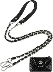 【在庫処分】[VEAGIA] ショルダースト ショルダーストラップ バッグ用 チェーンショルダーストラップ ショルダーバッグ ひも バッグ修理 交換用 持ち手ストラップ ショルダースト 単品 ラップ バッグ用 約120cm (レザー(一部) 黒＋銀)