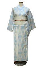 撫松庵　ゆかた　ダイヤ　水色　お仕立て上がり　ポリエステル100％　東レ　セオα　プレタ浴衣　日本製