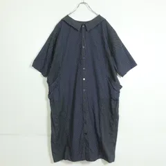 アズノゥアズ★シャツワンピース　大きさ違いのドットが可愛い♪　異素材ミックス　ゆったりサイズ15　紺系　z13828