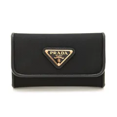 【 ほぼ未使用 】プラダ PRADA キーケース 6連 テスート ナイロン サフィアーノレザー 1PG222 ブラック 箱付き レディース メンズ 中古 美品