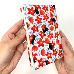 ハンドメイド＊リバーシブル 布ブックカバー 文庫本サイズ（花と猫柄／2way仕様）B050