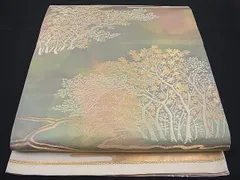 平和屋着物■六通柄袋帯　流水樹林花文　金糸　逸品　n-vz0490