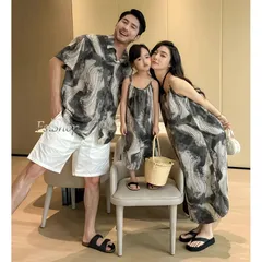 親子ペアルック ワンピース 親子コーデ ハワイ 親子ペア キャミワンピース 夏 海シャツ アロハシャツ 親子お揃い半袖シャツとハーフパンツ