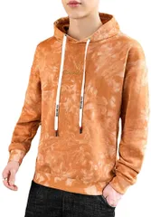 Fiona MacQuell　(フィオナマックール） タイダイ パーカーメンズ スウェット パーカー秋冬 ストリート ゆったり スウェットメンズ フード付き 大きいサイズ 男女兼用 ロゴスウェット 長袖 韓国ファッション( オレンジ,  XL)