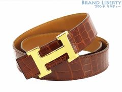 【レア美品】エルメス　HERMES　ヴィンテージ　コンスタンス　アリゲーター クロコダイル　Hベルト　リバーシブル　32MM 90　ブラウン 赤茶 ゴールド金具　〇U