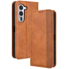 arrows Alpha ケース 手帳 F-51F チェック柄 合革 レトロ 手帳 ケース 【Color】キャメルのサムネイル