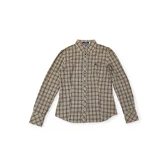 美品　BURBERRY BLUE LABEL　バーバリーブルーレーベル　長袖シャツ　ノバチェック　サイズ38　コットン　ベージュ　刺繍　ロゴ
