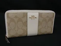 COACH コーチ F54630 シグネチャー PVC×レザー ラウンドファスナー 長財布 札入れ 小銭入れ ベージュ系×アイボリー系 DJ3683