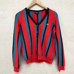 パーリーゲイツ レディース ゴルフウェア 日本製 マルチストライプ ポリエステルニット Vネックカーディガン サイズ1 M