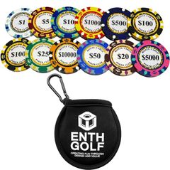 【大人気】ENTH ゴルフマーカー 13点セット カジノチップデザイン ボールポーチ カラビナ付き マーカーに関わるお悩みを解決 コンペ景品 プレゼント