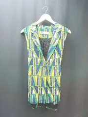 ◇ ZARA ザラ レトロ 総柄 シングル ジレ ベスト サイズS グリーン レディース E 【1308290055823】