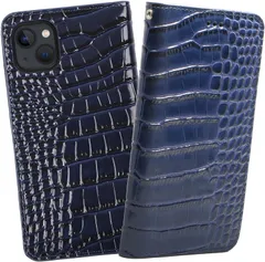 ReZuell. スマホケース クロコダイル 牛革 手帳型 レザー ケース iphone13mini ブルー [ブルー] [iphone13mini]