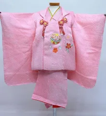 七五三 三歳 女児 正絹 総絞り 被布着物セット ピンク 夢想 3歳 3才 三才 女の子 お仕立て無料 NO32348
