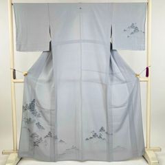 A◇着物くつろぎ 夏物 花と水玉模様 グレー 正絹 訪問着 薄物 絽 紗