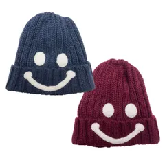 【数量限定！大赤字価格セール】ラスティ RUSTY 帽子 ニットキャップ ビーニー にこちゃん スマイル スマイリー 957912 防寒 レディース ネイビー バーガンディ