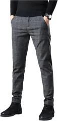 X-cross クロス チノパン メンズ 大きいサイズ 裾上げ済み スラックス ビジネス ノータック ビジネスパンツ ストレート 仕事着 カジュアル ズボン 通勤 ファスナー オシャレ ポリエステル 格子柄 オフィス ビジカジ(グレー,  M)