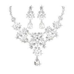 花嫁 イヤリング セット 結婚式 キラキラ レディース クリスタル (2点セット) 誕生日 発表会 ピアス 母の日 ネックレス クリスマス プレゼント ブライダル アクセサリー [Doyime] シルバー