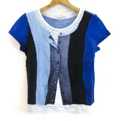 ポールスミス カットソー シャツ トップス レイヤード風 半袖 日本製 レディース Mサイズ 青×黒 Paul Smith 【中古】