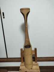 古美術】竹花入 二重切 竹根付き 竹花籠 茶道具 華道 生け花 花器