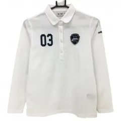 アディダス 長袖ポロシャツ 白×ネイビー ロゴ刺しゅう ワッペン レディース M/M ゴルフウェア adidas