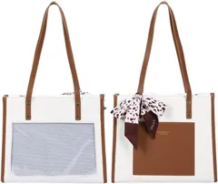 HARGIO(ハルジオ) 痛バに見えない 痛バッグ おしゃれ トート トートバッグ 推し活バッグ 大人 オタ活 かわいい レザー調 普段使い(ホワイト＆ブラウン,  横32.5cmx縦27cm)