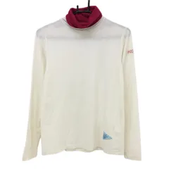 【超美品】フィッチェゴルフ 長袖ハイネックシャツ 白×ピンク 微起毛 ロゴ刺しゅう レディース S ゴルフウェア FICCE GOLF