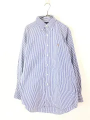 古着 90s Ralph Lauren 「YARMOUTH」 青×白 ストライプ BD シャツ 15 1/2 古着