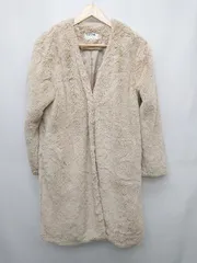 ◇ GLOBAL WORK グローバルワーク フェイクファー ノーカラー キレイめ 長袖 コート サイズM ベージュ レディース P  【1405230017375】
