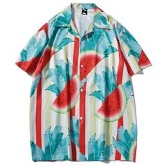 アロハシャツ XL すいか スイカ 西瓜 シャツ 柄シャツ 半袖 開襟 ボタン