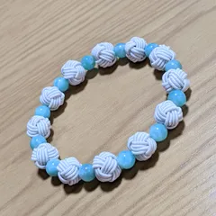 水引ビーズ×天然石　ブレスレット　胡粉×アマゾナイト
