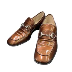 186000 GUCCI グッチ ローファー ヴィンテージ 24cm ブラウン エナメル レディース