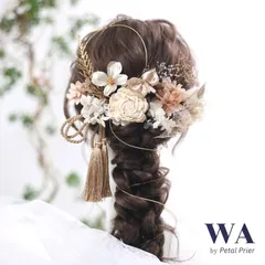 髪飾り【シャンパンゴールド】ドライフラワー ウェディング 成人式　K-10-3