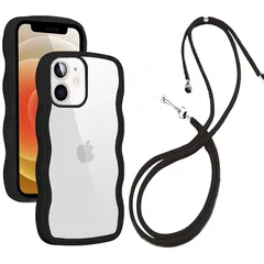 iPhone 11 ケース クリア ショルダー 全面保護 人気 かわいい iPhone11 カバー 透明 アイフォン 11 スマホケース 薄型 軽量 首かけ 肩掛け 縄掛けケース ストラップ付き 長さ調整可能 落下防止 Qi ワイヤレス充電対応（ブラック） 1