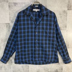 USA製 INDIVIDUALIZED SHIRTS インディヴィジュアライズド シャツ 長袖 オープンカラー チェックシャツ コットン ブルー S