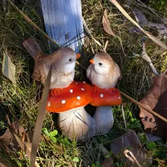 置物 オブジェ ガーデンオーナメント キノコの上に乗っている小鳥 鳥 バード 室内 屋外 インテリア 玄関 リビング ダイニング 装飾 庭 ガーデニング 装飾 ガーデン 樹脂 ユニーク ギフト プレゼント