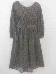 ◇ ◎ MAJESTIC LEGON ベルト付 花柄 フラワー 長袖 ロング ワンピース サイズF グリーン マルチ レディース P  【中古】 【1209050000360】