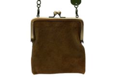 KAPITAL SHOULDER POUCH, a shoulder bag with a clasp closure and chain strap. This brown messenger bag is perfect for men and is available in solid brown (104B-49).