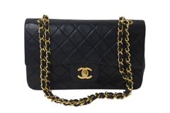極美品 CHANEL シャネル マトラッセ23 Wフラップ Wチェーン ショルダーバッグ 1番台 ラムスキン ココマーク ブラック ゴールド金具 中古 4b001921