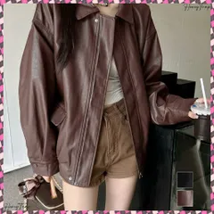 送料無料 ライダースジャケット レディースブルゾン 大人かっこいい PUレザージャケット 防風防寒 ゆったり革ジャン レトロ 合皮ジャケット フェイクレザーアウター 韓国風 ライトアウター秋冬 モードライダース黒 体型カバートップス