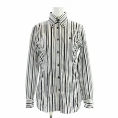 バーバリーブラックレーベル BURBERRY BLACK LABEL ワイシャツ 長袖 ストライプ ボタンダウン ロゴ刺繍 9 M 白 ホワイト グレー ■GY19 /MQのサムネイル